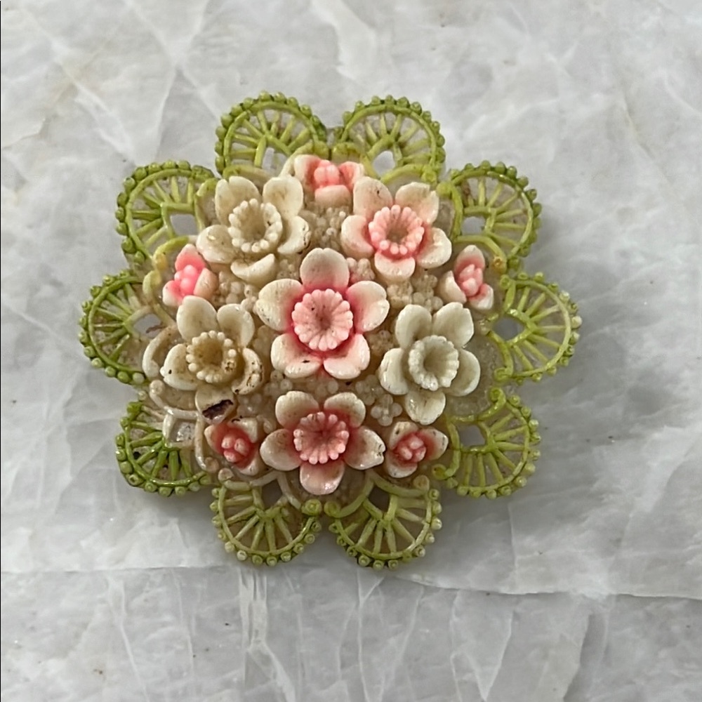 Floral Brooch with Pink and Cream Accents